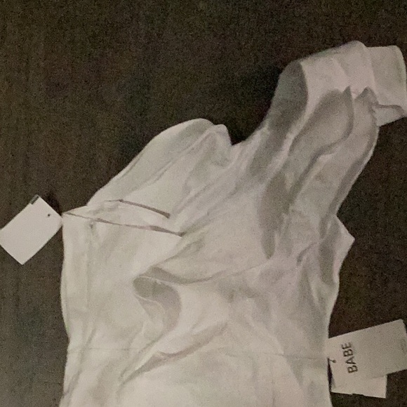 $5 Sale NWT BABE Society White Asymmetrical Ruffle Mini Dress Size S - Picture 3 of 5